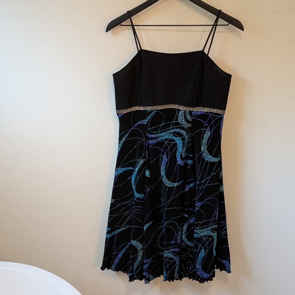 VTG Rivar's Y2K Whimsigoth Homecoming Dress Black Blue Sparkle 9/10